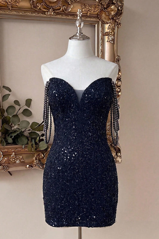 Sequin Sweetheart Mini Dress with Beaded Fringe