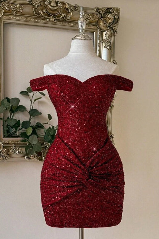 Off-the-Shoulder Sequin Bodycon Mini Dress