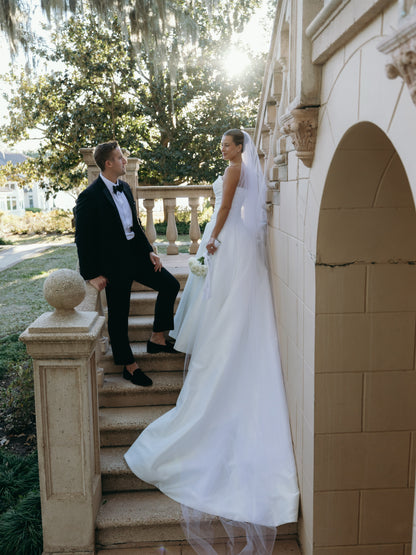 Strapless Ruched Bodice Wedding Dress with Train