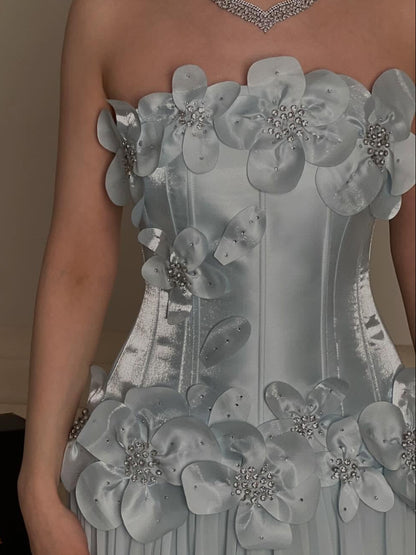 Strapless 3D Floral Corset Floor-Length Gown