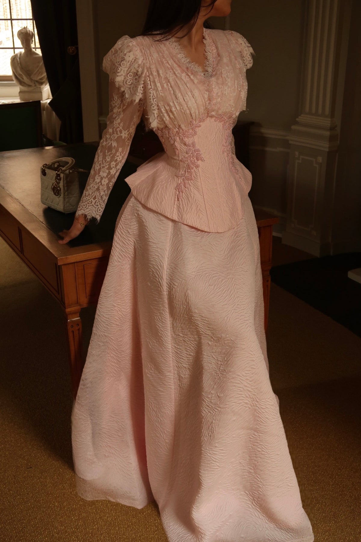 Lace Long Sleeve Corset Peplum Ball Gown
