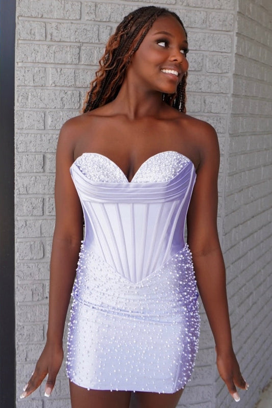 Strapless Pearl Corset Bodycon Mini Dress