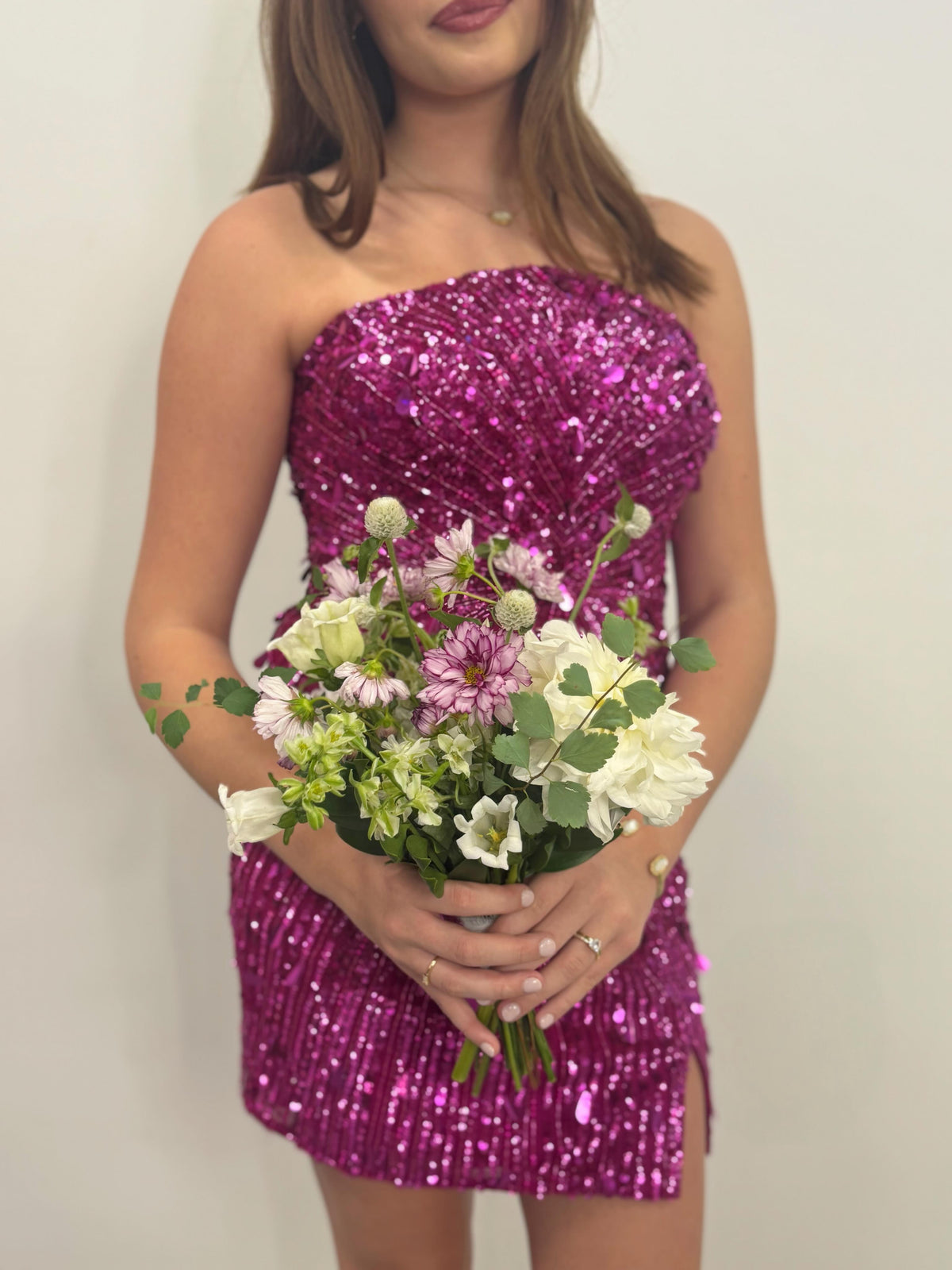 Strapless Sequin Mini Dress with Lace-Up Back