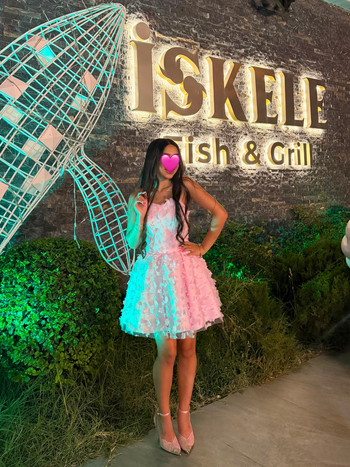 Strapless 3D Floral Applique Tulle Mini Dress