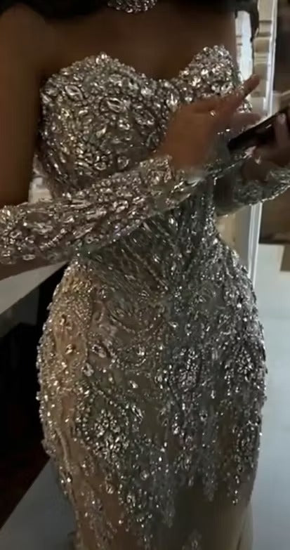 Beaded Sweetheart Gown with Matching Sleeves