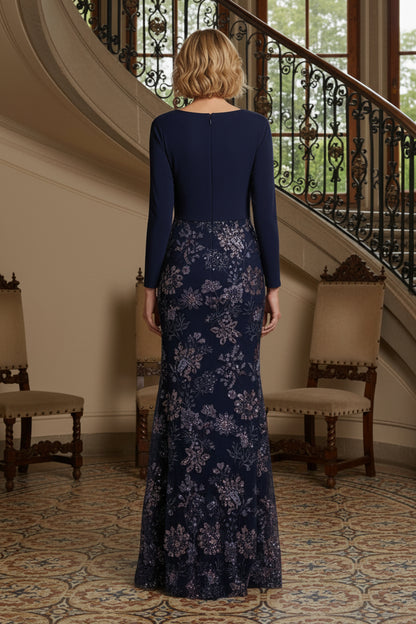 Long Sleeve V-Neck Sequin Trumpet Gown