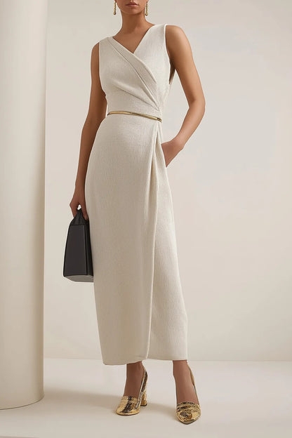 Sleeveless Wrap-Front Column Maxi Dress