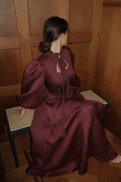 Puff Sleeve Keyhole Neckline Maxi Dress