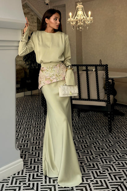 Long Sleeve Maxi Dress with Embellished Waist Detail