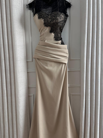 High Neck Lace Bodice Mermaid Evening Gown