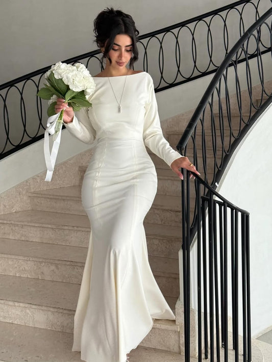 Long Sleeve Mermaid Wedding Dress with Open Back
