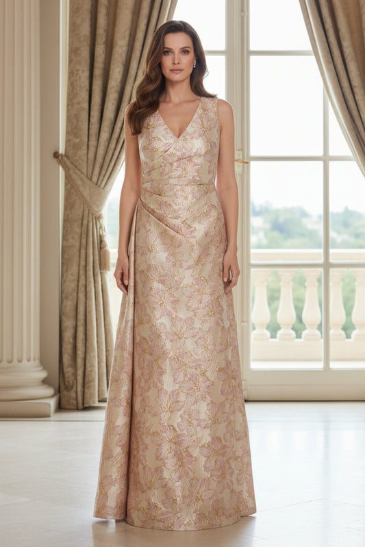 Sleeveless Floral Jacquard A-Line Evening Gown