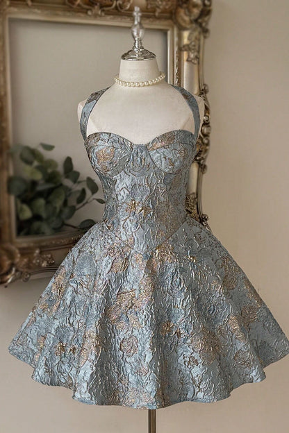 Metallic Floral Jacquard Corset Mini Dress