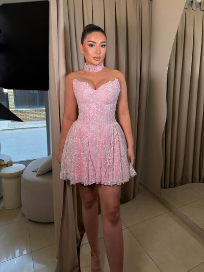 Strapless Corset Lace A-Line Mini Dress