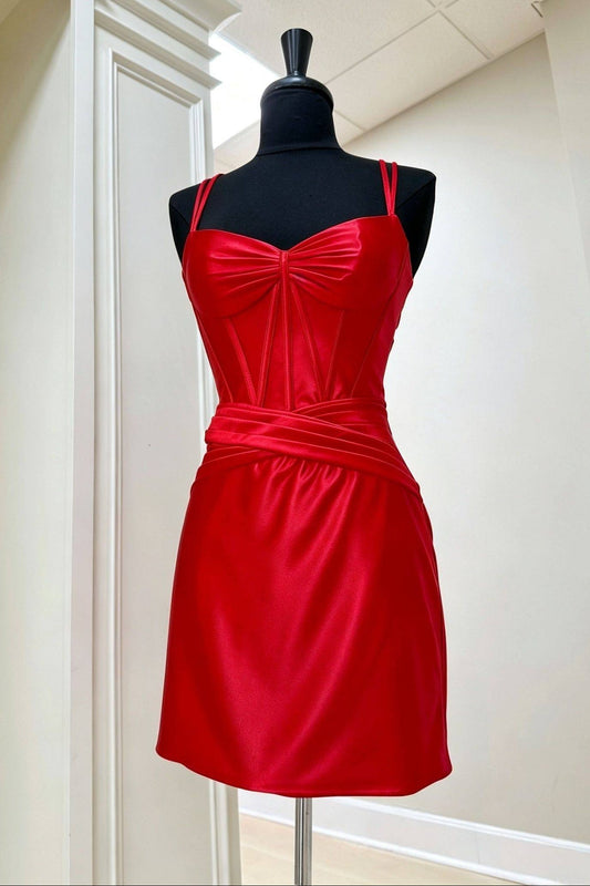 Corset Satin Mini Dress with Crisscross Back
