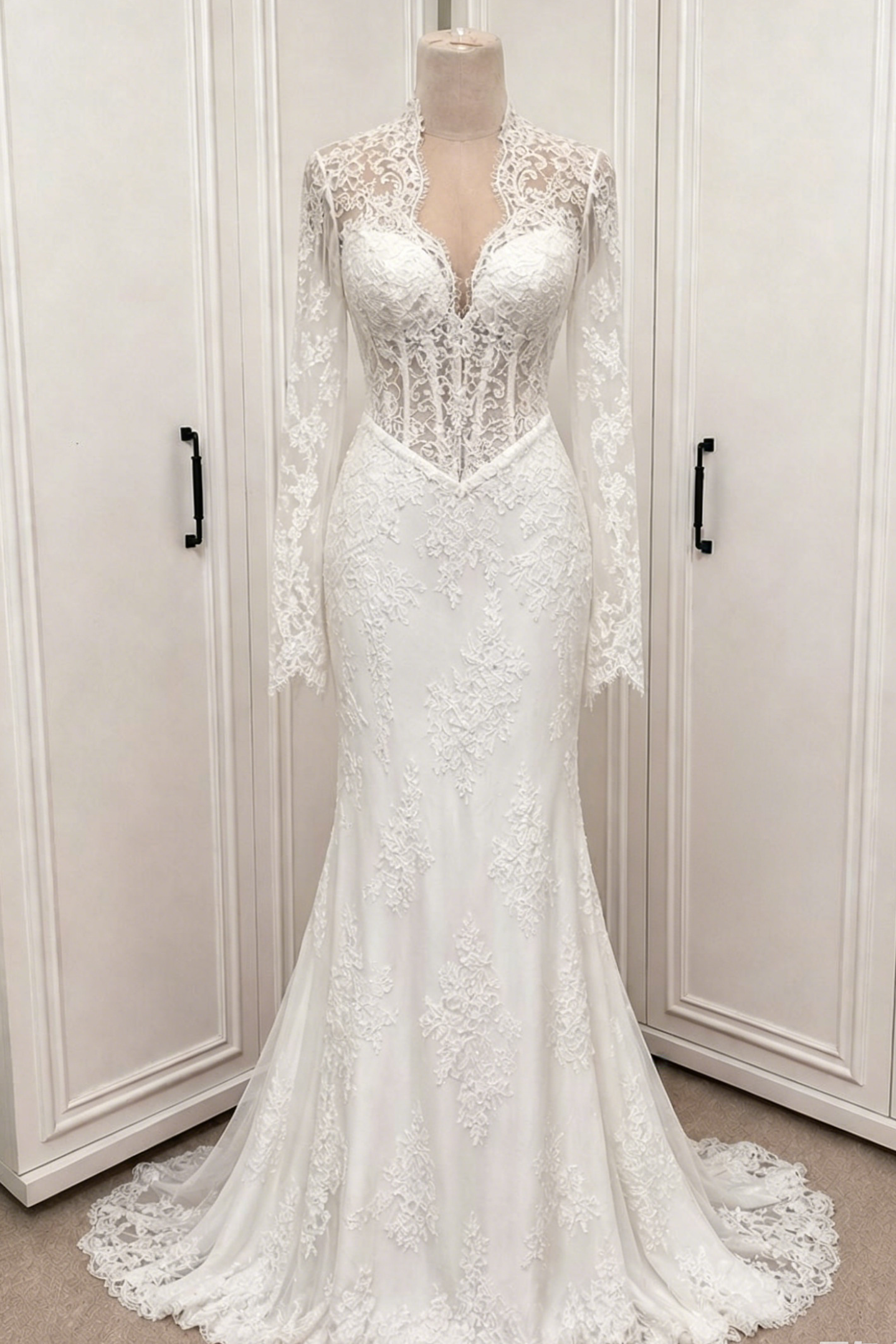 Illusion Sleeve Lace Mermaid Bridal Gown