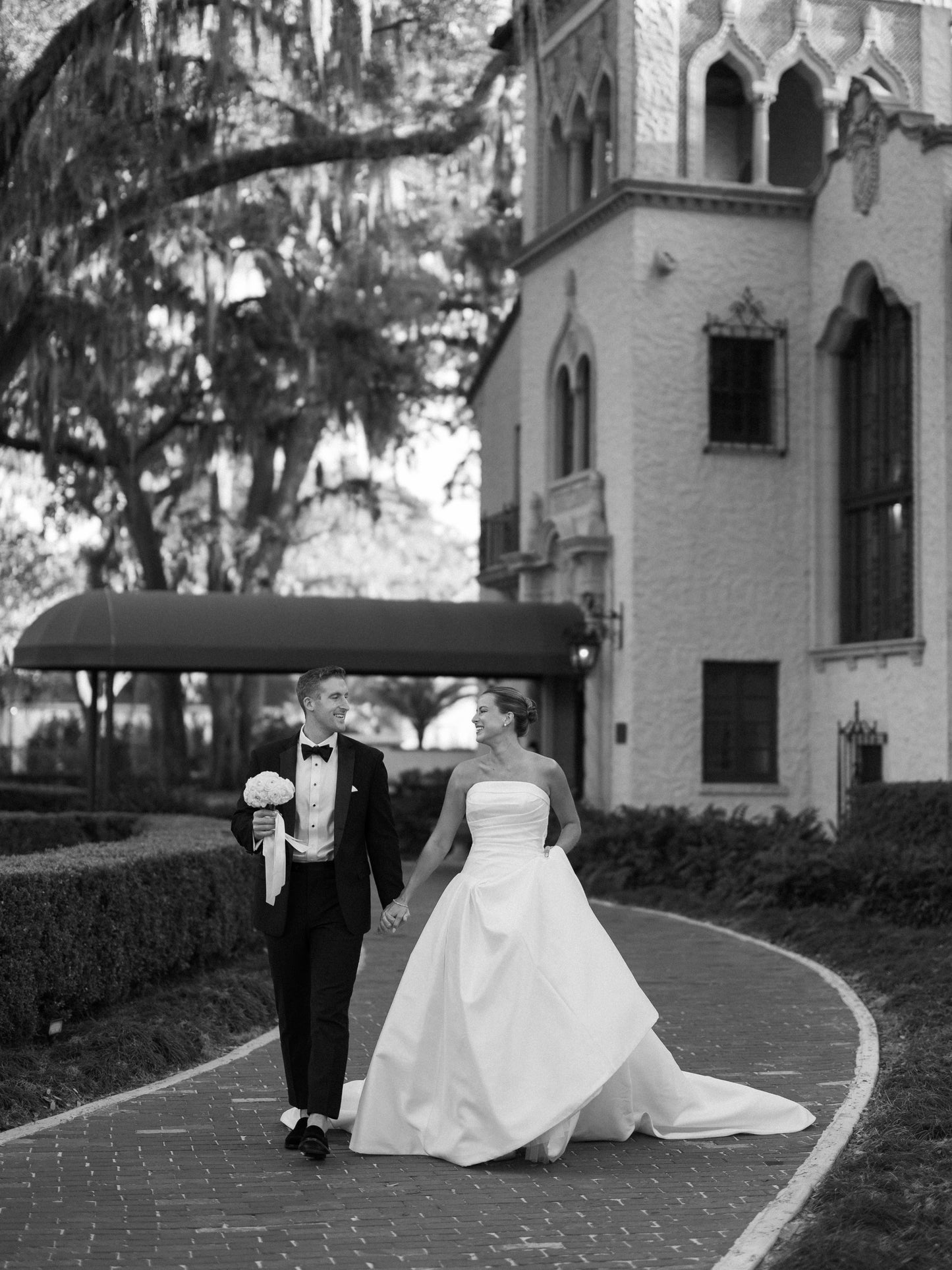 Strapless Ruched Bodice Wedding Dress with Train