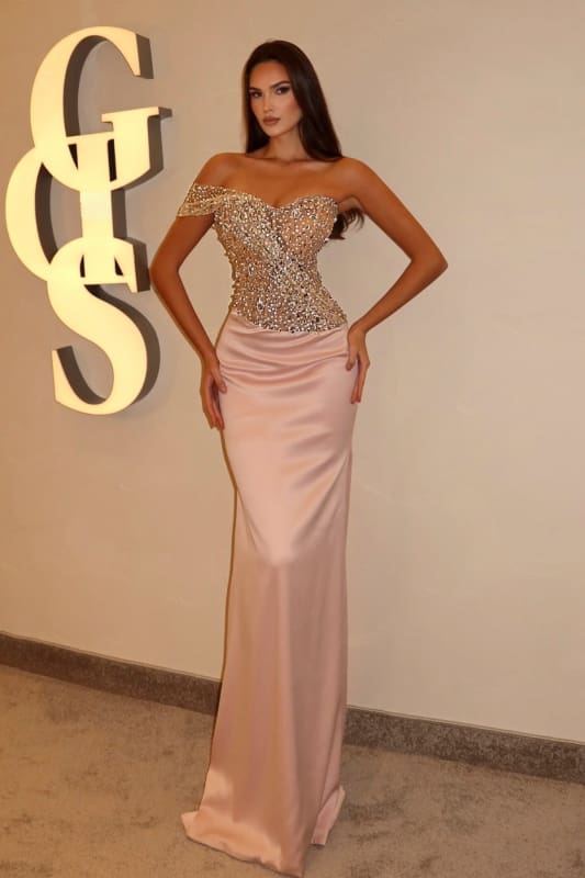 Asymmetric Sweetheart Sequins Satin Mermaid Prom Dress