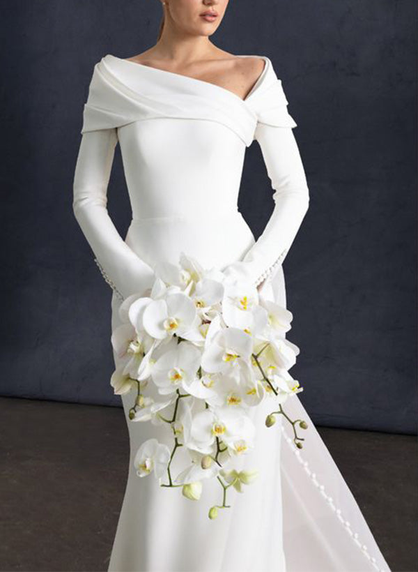 Asymmetrical Long Sleeves Elastic Satin Wedding Dress