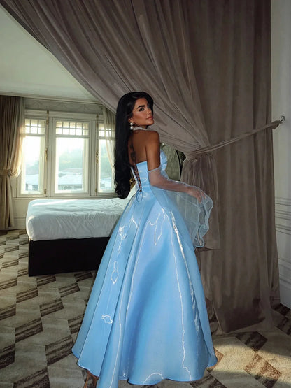 Sky Blue Sweetheart Cap Sleeves Prom Dress