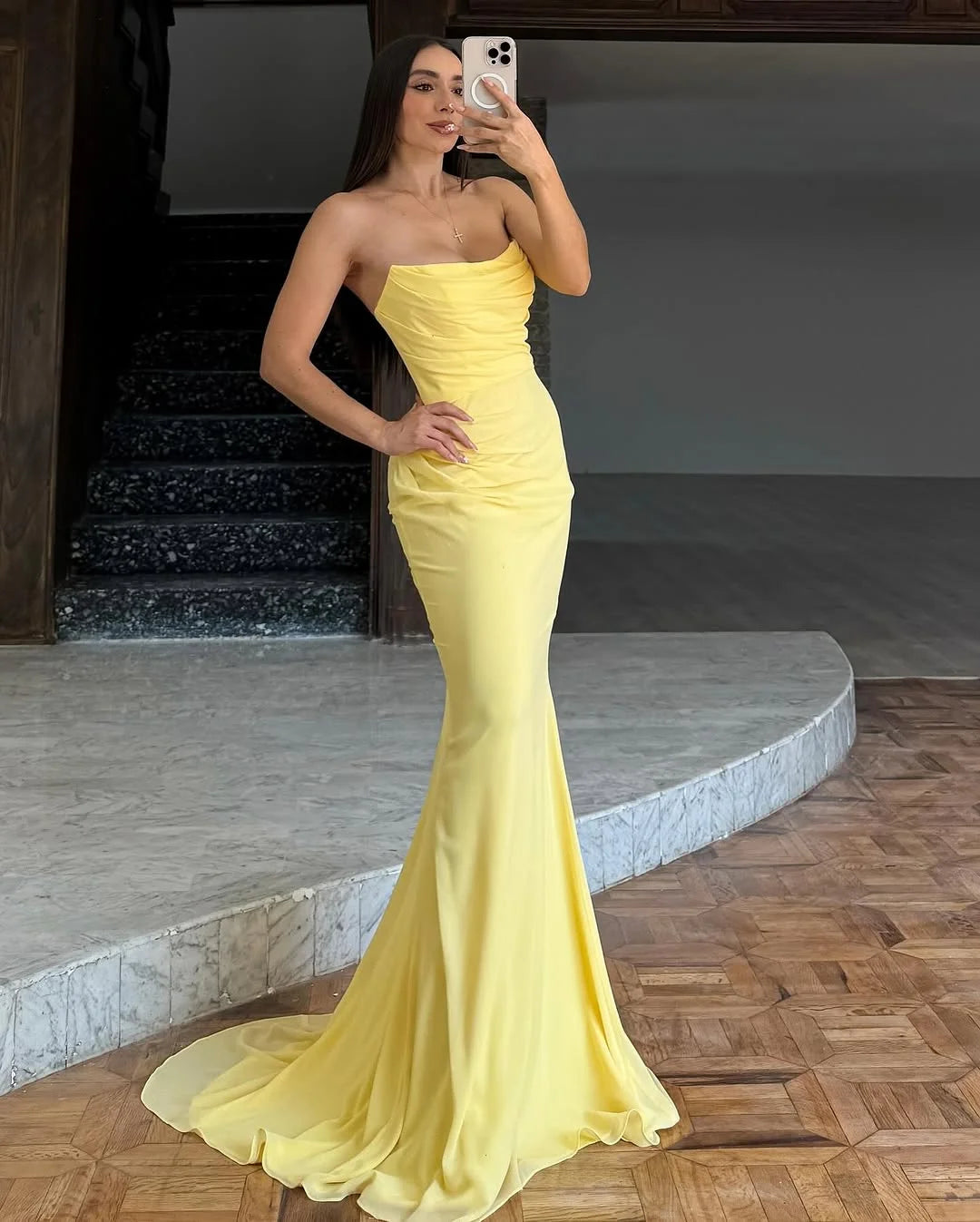 Elegant Yellow Chiffon Mermaid Long Prom Dress ZT0735