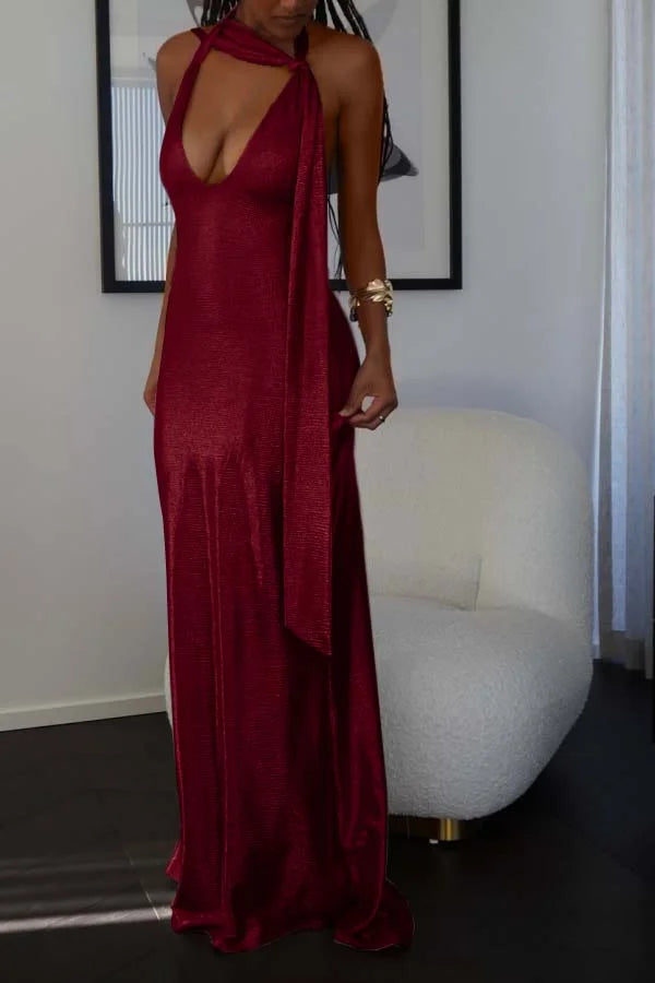 Pearl Pink Halter V-neck Sheath Shining Prom Dress ZT0665