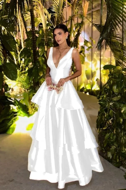 Peacock V-Neck Three-layer Ruffles Elegant Prom Dress