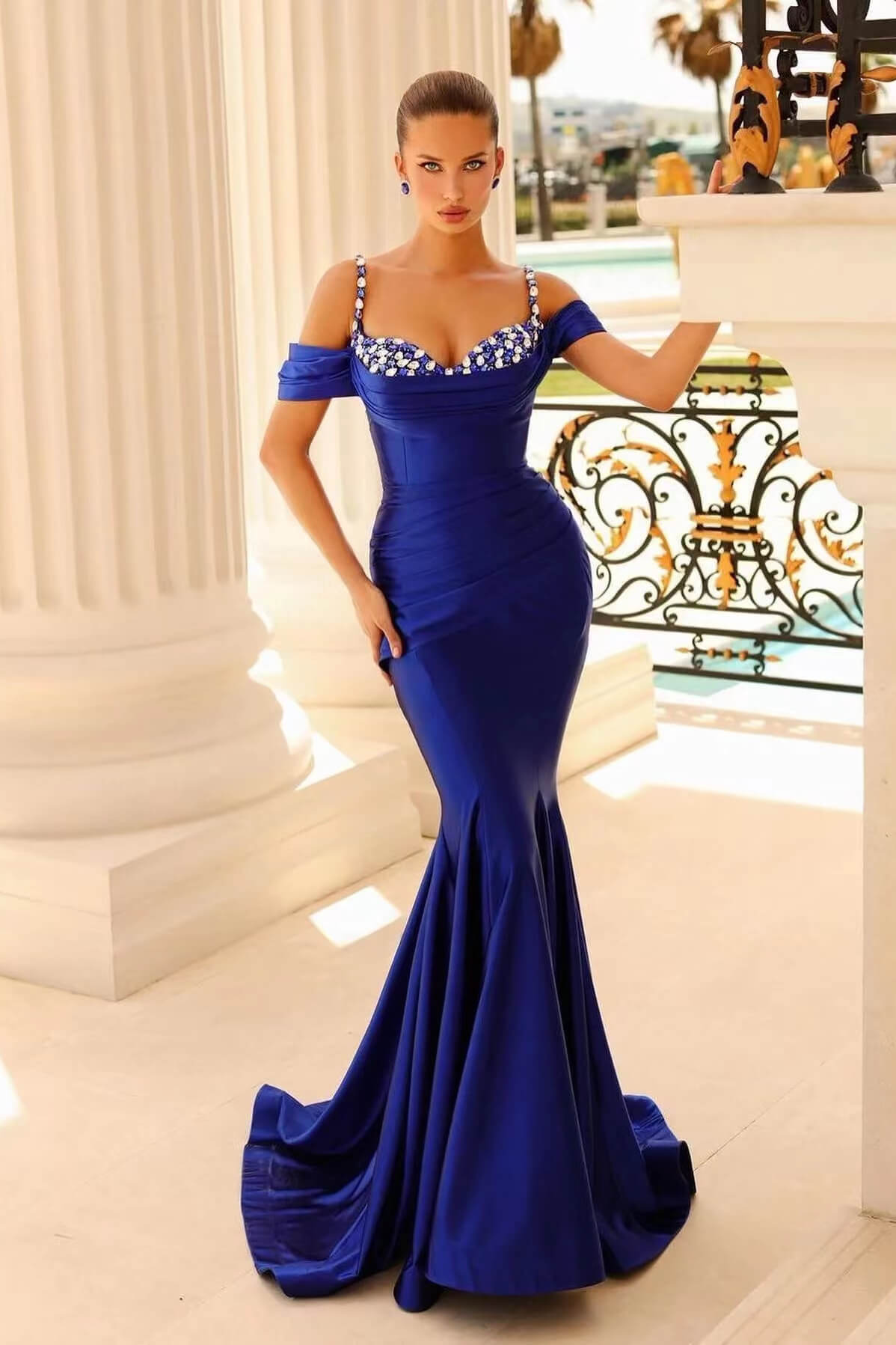 Off-the-Shoulder Mermaid Sweetheart Beads Evening Formal Dress