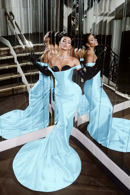 Strapless Sleeveless Long Mermaid Prom Dress With Pleated Gloves