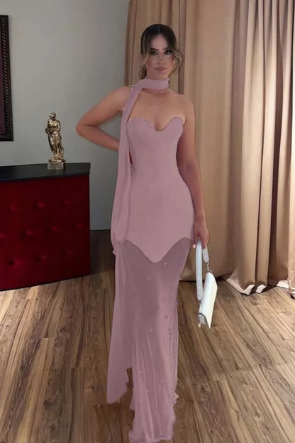 Candy Pink Sweetheart Spliced Beaded Prom Dress