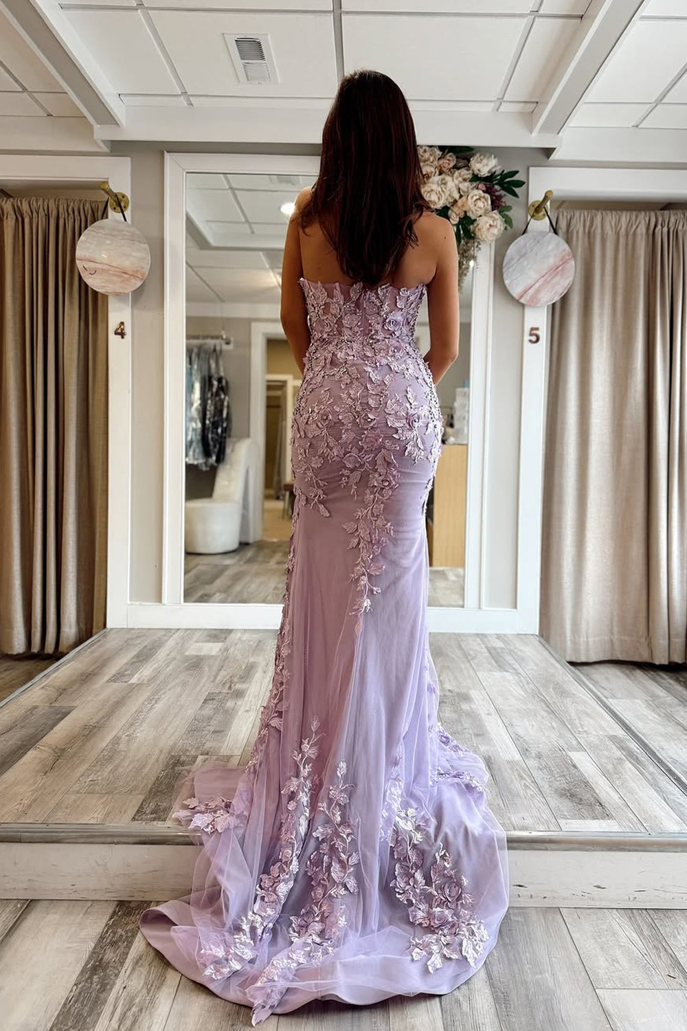 Mermaid Strapless Lilac Long Prom Dress with Appliques