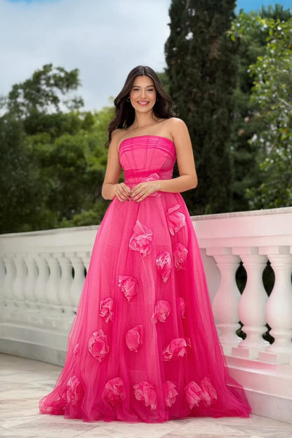 Strapless Sleeveless Long A-Line Pleated Prom Dress