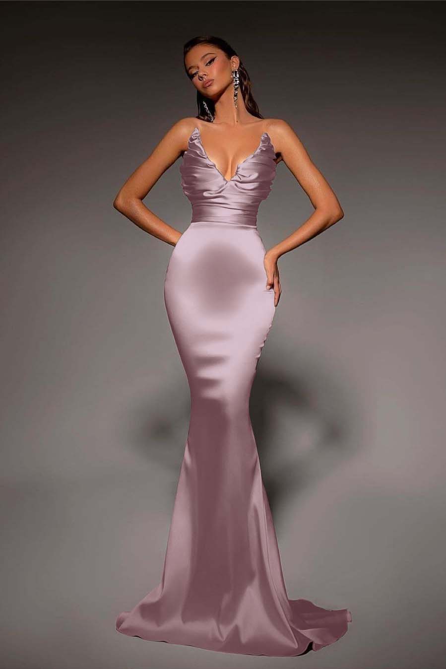 Strapless V Neck Sleeveless Long Mermaid Prom Dress With Pleated