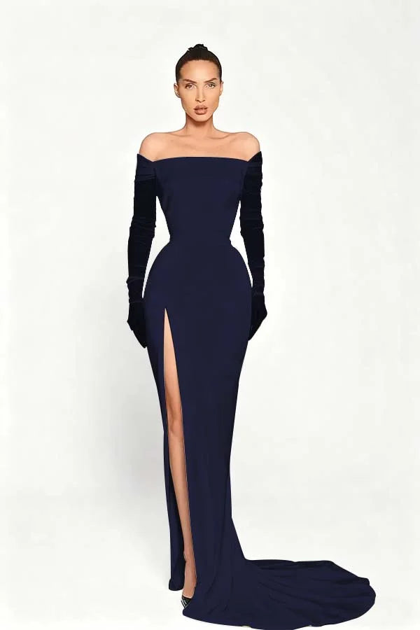Black Long Sleeves Split Strapless Evening Dress ZT0409