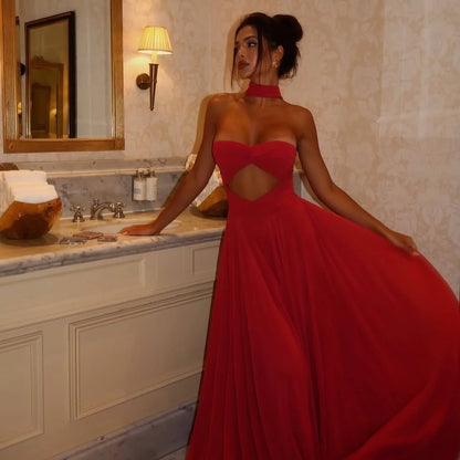 Flattering Red Chiffon Sweetheart Prom Dress With Scarf