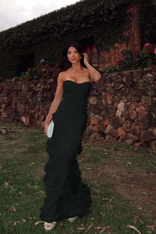 Chiffon Sweetheart Strapless Sleeveless Long Prom Dress With Ruffles