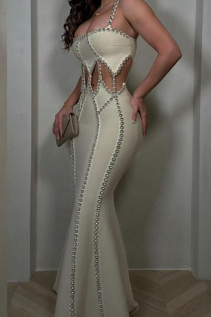 Spaghetti Strap Sleeveless Mermaid Long Prom Dress With Beading