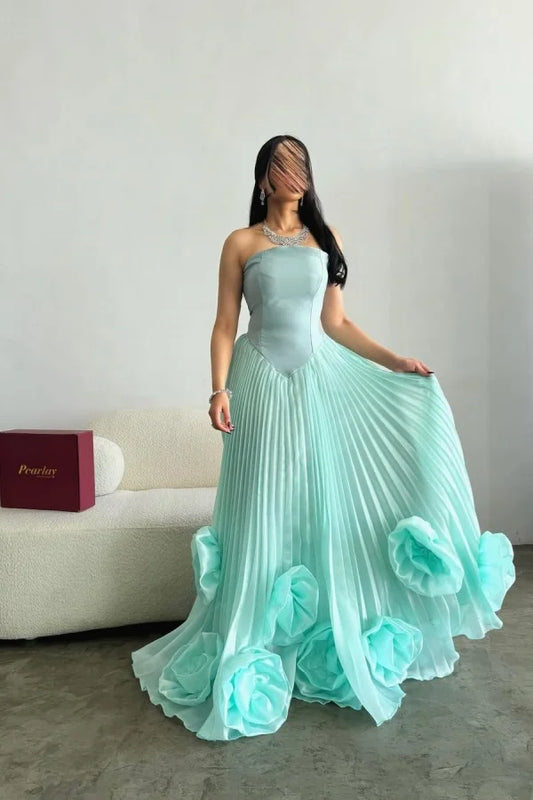 Stunning Mint Green Pleated Strapless Prom Dress