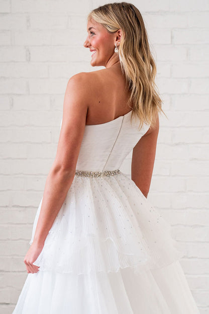 White Ruffle Tiered Tulle Wedding Dress