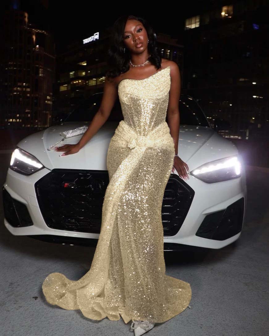 Asymmetric Strapless Sleeveless Long Pleated Mermaid Prom Dress