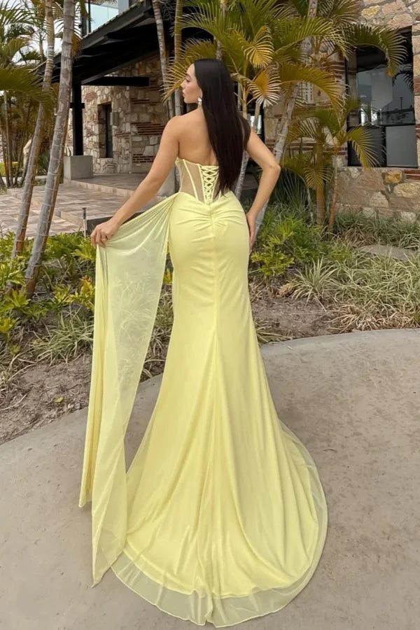 Daffodil Mermaid Split Chiffon Summer Prom Dress ZT0666
