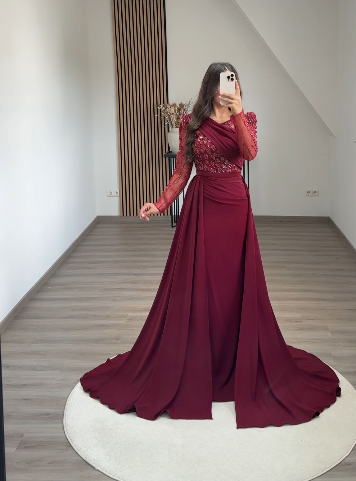 Long Sleeves Sweetheart Ruched Evening Dress