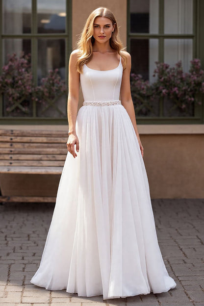 Spaghetti-Straps Sleeveless A-Line Bridal Dress
