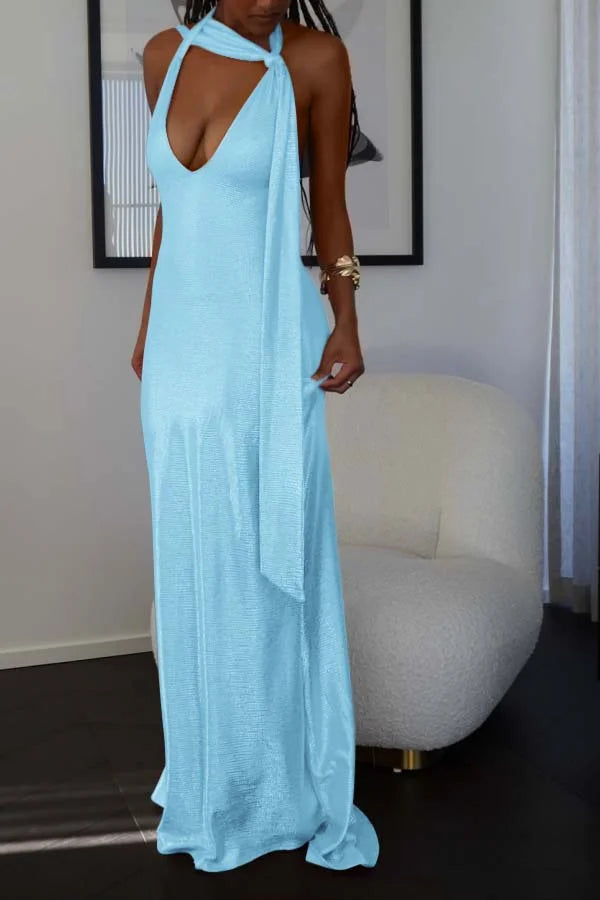 Pearl Pink Halter V-neck Sheath Shining Prom Dress ZT0665