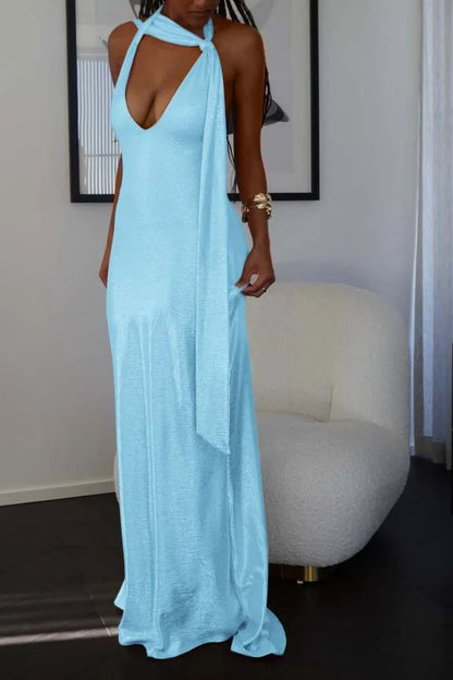 Pearl Pink Halter V-neck Sheath Shining Prom Dress ZT0665