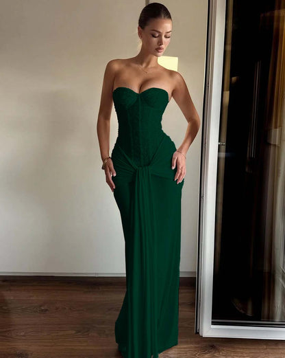 Strapless Sweetheart Sleeveless Long Mermaid Prom Dress With Pleated