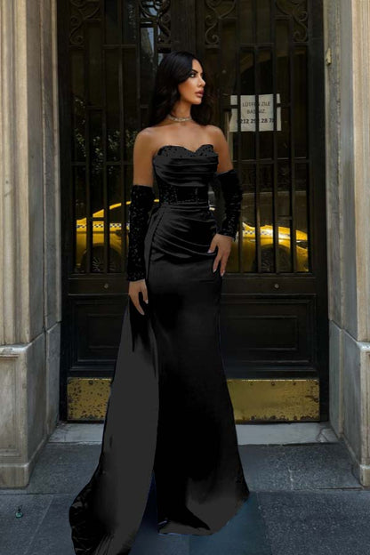 Sweetheart Strapless Sleeveless Long Mermaid Prom Dress With Pleated