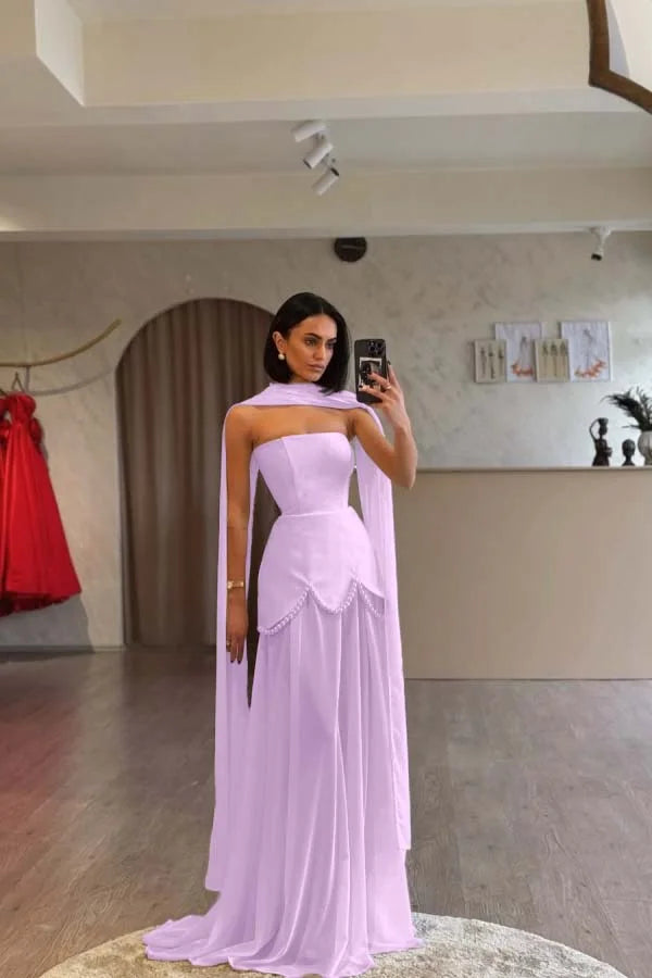 Ivory Strapless Pearls Spliced Prom Dress ZT0685