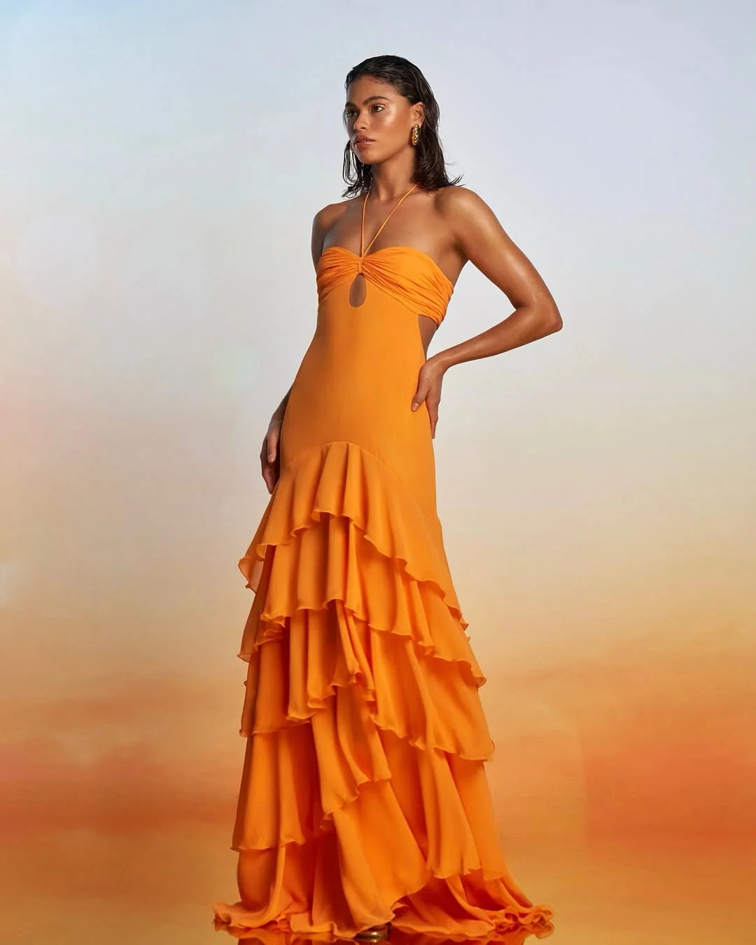 Royal Blue Sweetheart Halter Chiffon Ruffles Prom Dress ZT0682