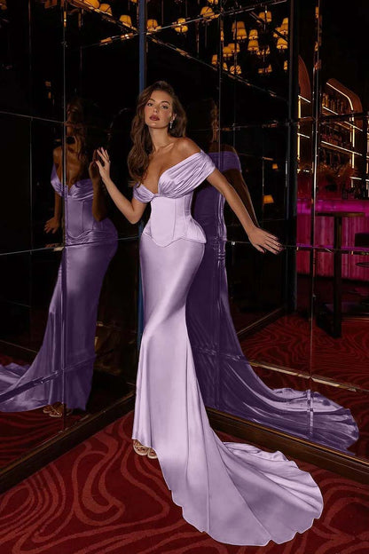 Off the Shoulder Sleeveless Long Mermaid Evening Formal Dress With Pleated